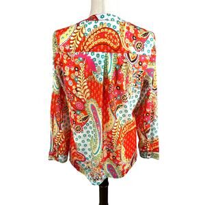 Misslook Bright Orange, Yellow, Blue, Green Mixed Pattern Long Sleeve Blouse M